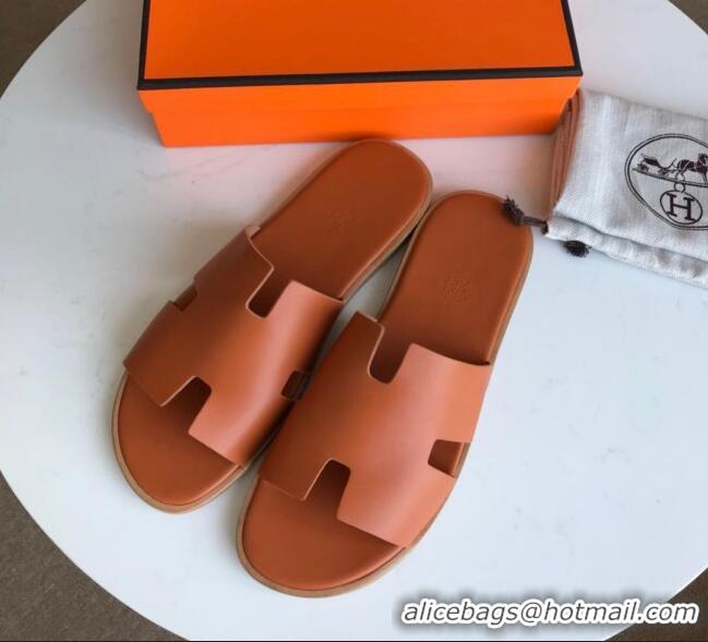 Duplicate Hermes Izmir Sandal For Men in Calfskin Orange 062280