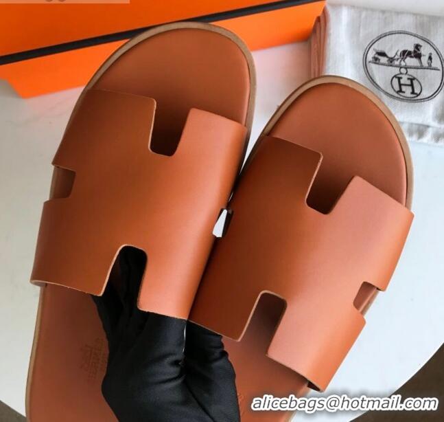 Duplicate Hermes Izmir Sandal For Men in Calfskin Orange 062280