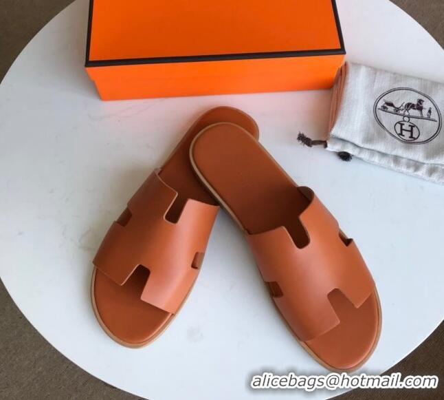 Duplicate Hermes Izmir Sandal For Men in Calfskin Orange 062280