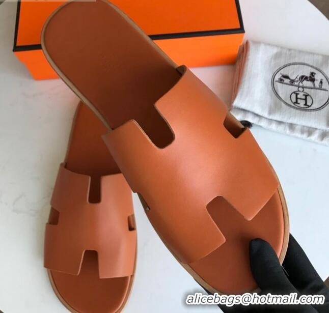 Duplicate Hermes Izmir Sandal For Men in Calfskin Orange 062280