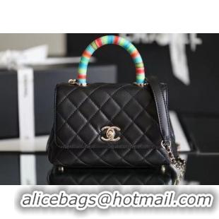 Inexpensive Chanel Mini Flap Bag With Top Handle AS2215 Black