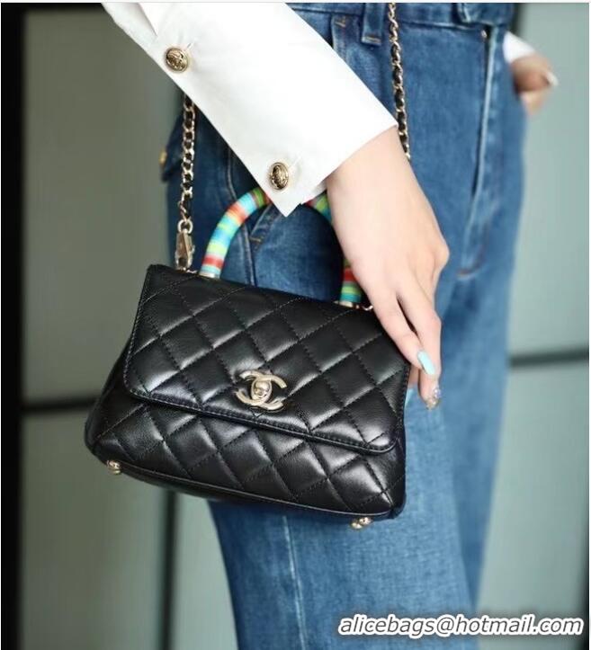 Inexpensive Chanel Mini Flap Bag With Top Handle AS2215 Black