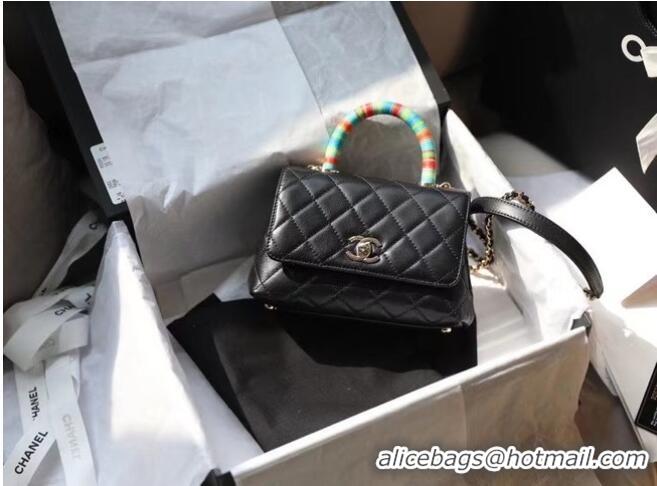 Inexpensive Chanel Mini Flap Bag With Top Handle AS2215 Black