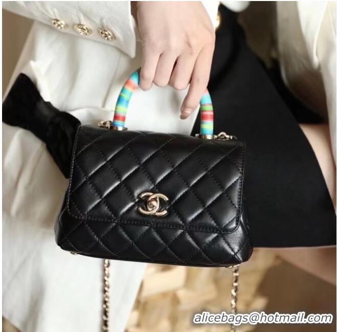 Inexpensive Chanel Mini Flap Bag With Top Handle AS2215 Black