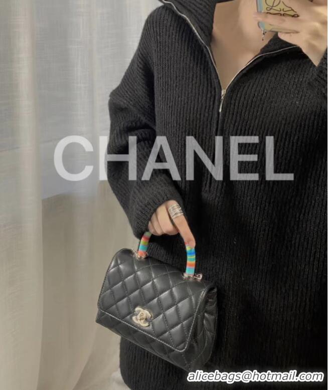 Inexpensive Chanel Mini Flap Bag With Top Handle AS2215 Black