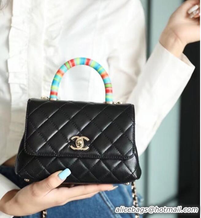 Inexpensive Chanel Mini Flap Bag With Top Handle AS2215 Black