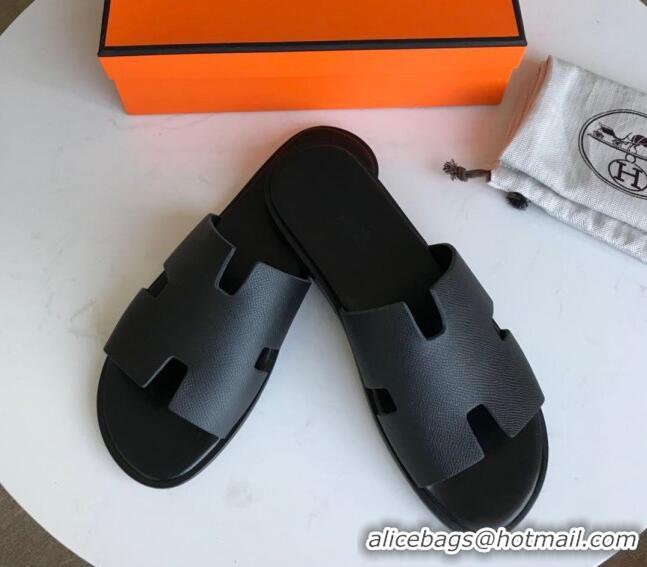 Charming Hermes Izmir Sandal For Men in Epsom Calfskin Black 062283