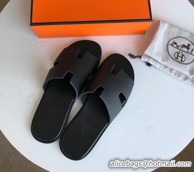 Charming Hermes Izmir Sandal For Men in Epsom Calfskin Black 062283