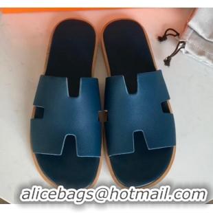 Grade Hermes Izmir Sandal For Men in Epsom Calfskin Denim Blue 062283