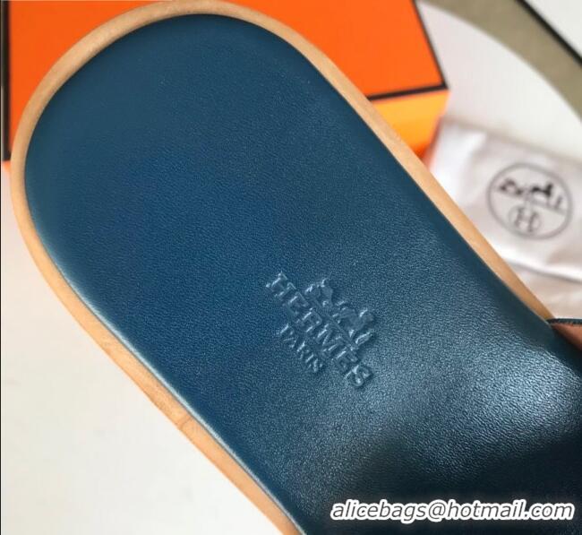 Grade Hermes Izmir Sandal For Men in Epsom Calfskin Denim Blue 062283