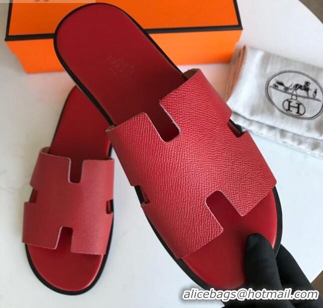 Stylish Hermes Izmir Sandal For Men in Epsom Calfskin Red/Black 062283