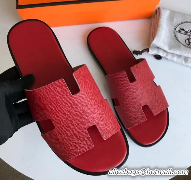 Stylish Hermes Izmir Sandal For Men in Epsom Calfskin Red/Black 062283