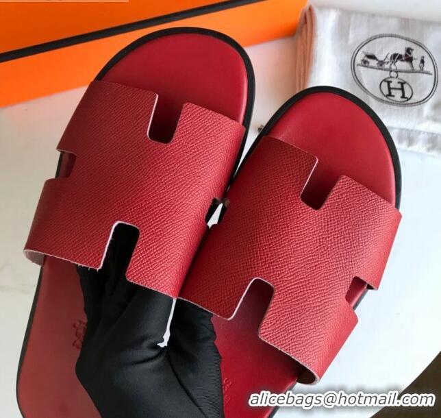 Stylish Hermes Izmir Sandal For Men in Epsom Calfskin Red/Black 062283