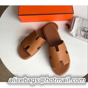 Shop Duplicate Hermes Izmir Sandal For Men in Epsom Calfskin Brown 062283