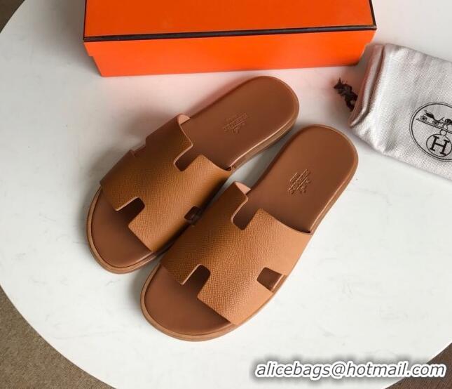 Shop Duplicate Hermes Izmir Sandal For Men in Epsom Calfskin Brown 062283