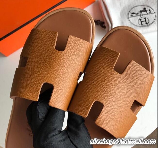 Shop Duplicate Hermes Izmir Sandal For Men in Epsom Calfskin Brown 062283