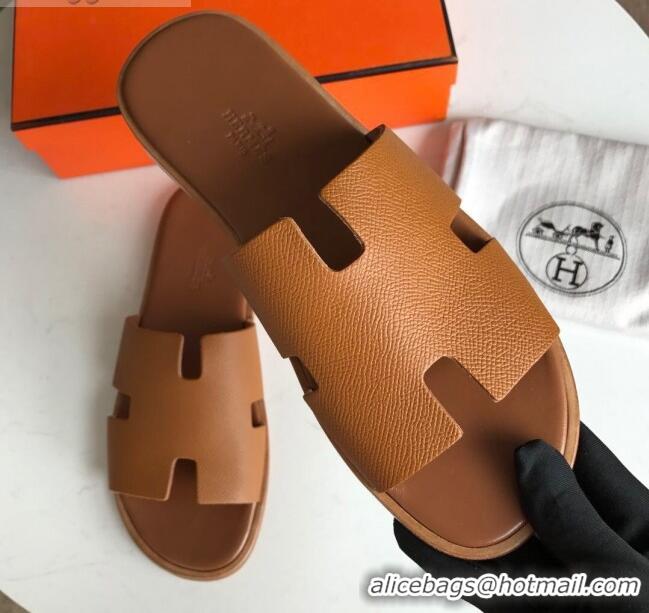 Shop Duplicate Hermes Izmir Sandal For Men in Epsom Calfskin Brown 062283