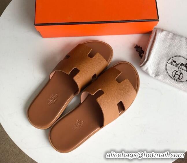 Shop Duplicate Hermes Izmir Sandal For Men in Epsom Calfskin Brown 062283