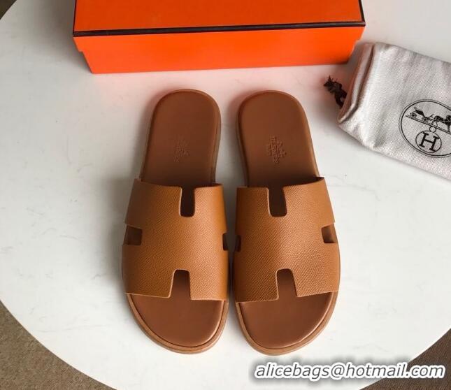 Shop Duplicate Hermes Izmir Sandal For Men in Epsom Calfskin Brown 062283