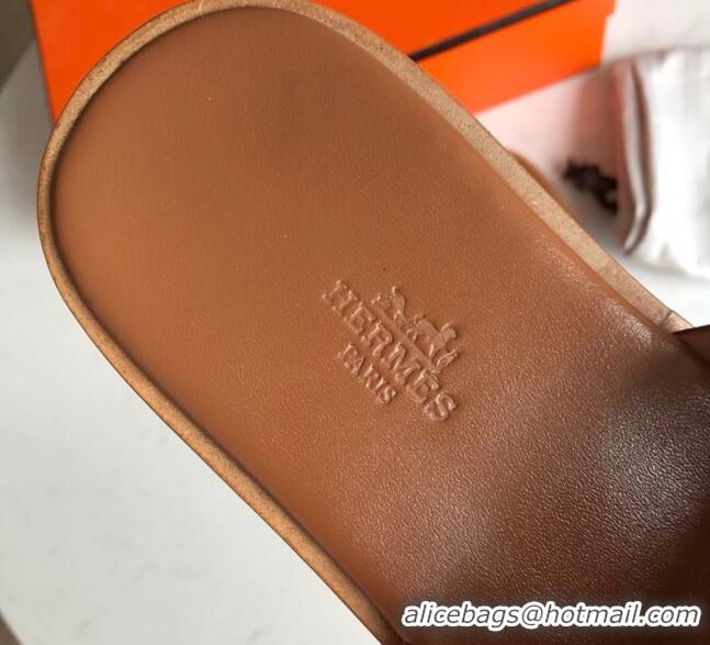 Shop Duplicate Hermes Izmir Sandal For Men in Epsom Calfskin Brown 062283