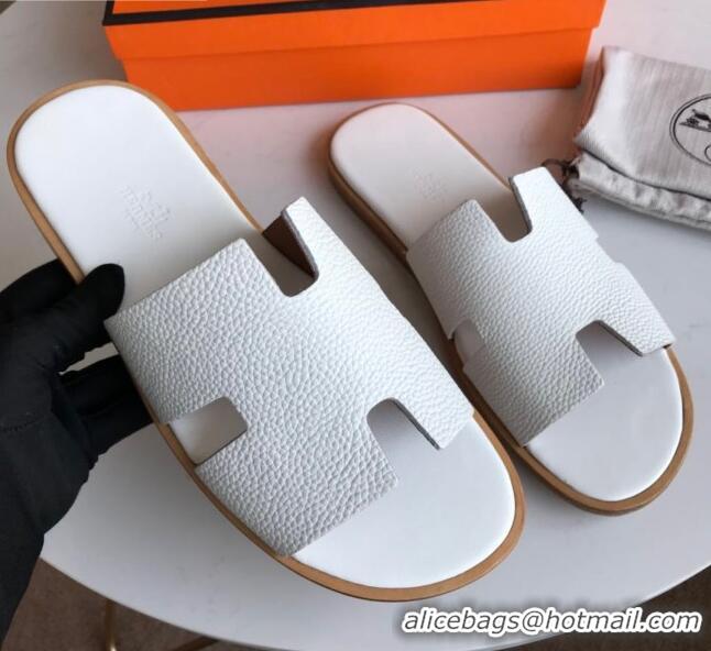 Super Quality Hermes Izmir Sandal For Men in Epsom Calfskin White 062284