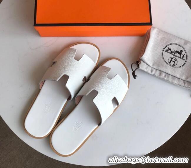 Super Quality Hermes Izmir Sandal For Men in Epsom Calfskin White 062284