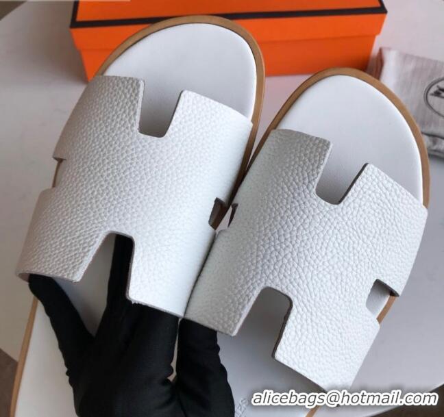 Super Quality Hermes Izmir Sandal For Men in Epsom Calfskin White 062284