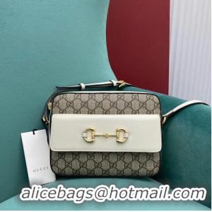 Top Grade Gucci Horsebit 1955 small GG Supreme canvas shoulder bag 645454 White