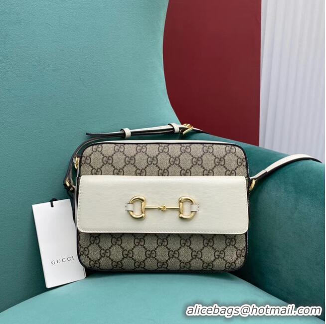 Top Grade Gucci Horsebit 1955 small GG Supreme canvas shoulder bag 645454 White