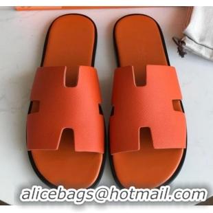 Sumptuous Hermes Izmir Sandal For Men in Epsom Calfskin Orange/Black 062284