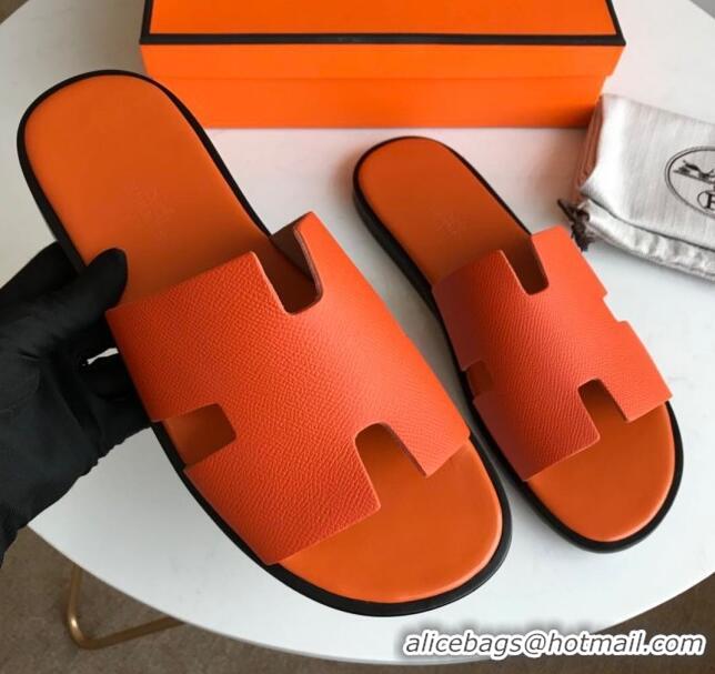 Sumptuous Hermes Izmir Sandal For Men in Epsom Calfskin Orange/Black 062284