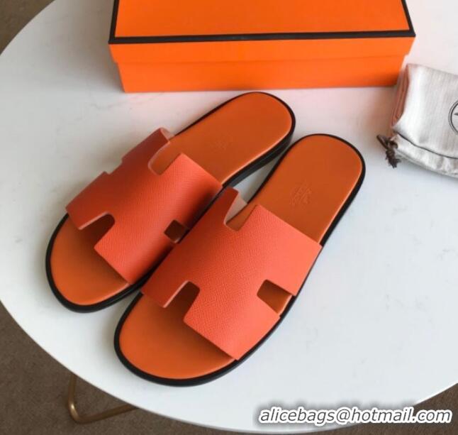 Sumptuous Hermes Izmir Sandal For Men in Epsom Calfskin Orange/Black 062284