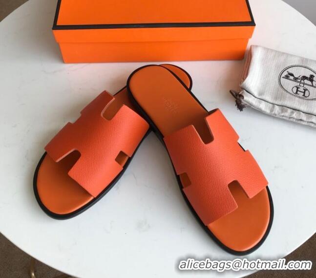 Sumptuous Hermes Izmir Sandal For Men in Epsom Calfskin Orange/Black 062284