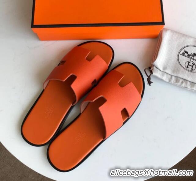 Sumptuous Hermes Izmir Sandal For Men in Epsom Calfskin Orange/Black 062284