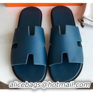 Top Grade Hermes Izmir Sandal For Men in Epsom Calfskin Denim Blue/Black 062284