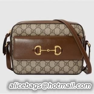 Top Quality Gucci Horsebit 1955 small GG Supreme canvas shoulder bag 645454 brown