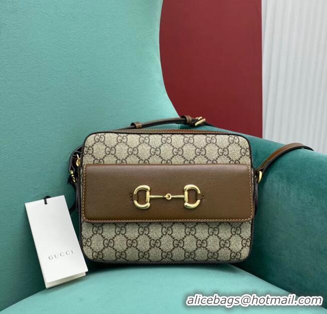 Top Quality Gucci Horsebit 1955 small GG Supreme canvas shoulder bag 645454 brown