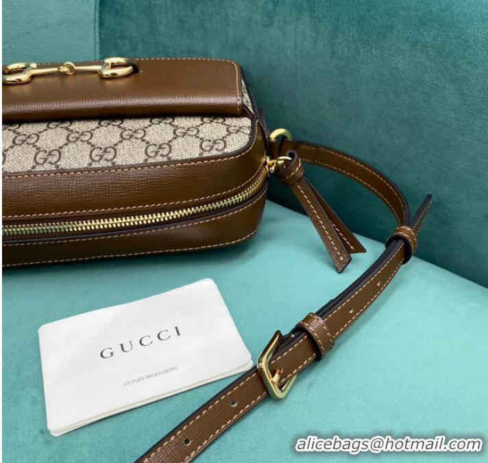 Top Quality Gucci Horsebit 1955 small GG Supreme canvas shoulder bag 645454 brown