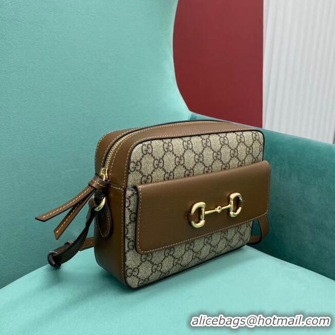 Top Quality Gucci Horsebit 1955 small GG Supreme canvas shoulder bag 645454 brown