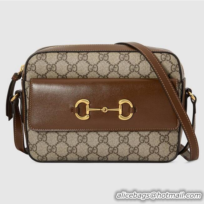 Top Quality Gucci Horsebit 1955 small GG Supreme canvas shoulder bag 645454 brown