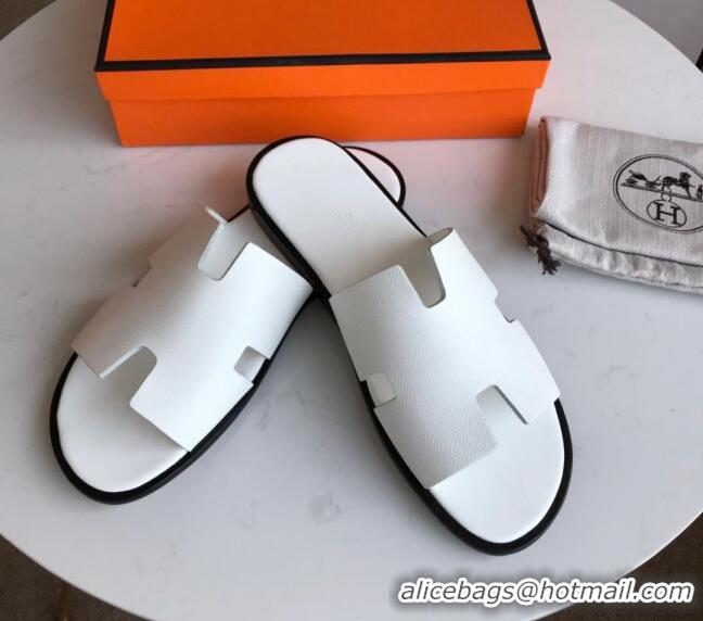 ​Top Quality Hermes Izmir Sandal For Men in Epsom Calfskin 062294 White/Black