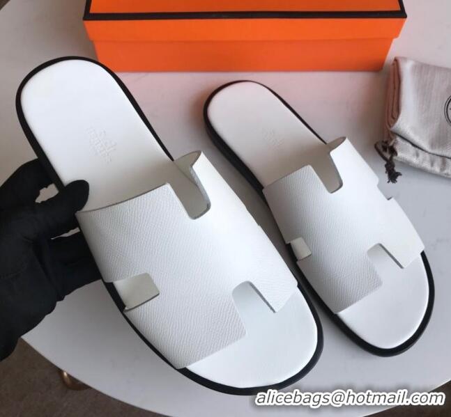 ​Top Quality Hermes Izmir Sandal For Men in Epsom Calfskin 062294 White/Black