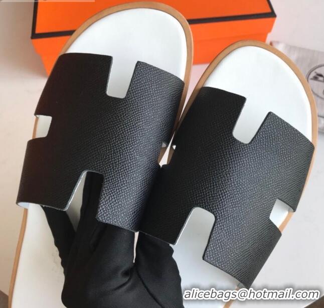 Best Luxury Hermes Izmir Sandal For Men in Epsom Calfskin 062294 Black/White