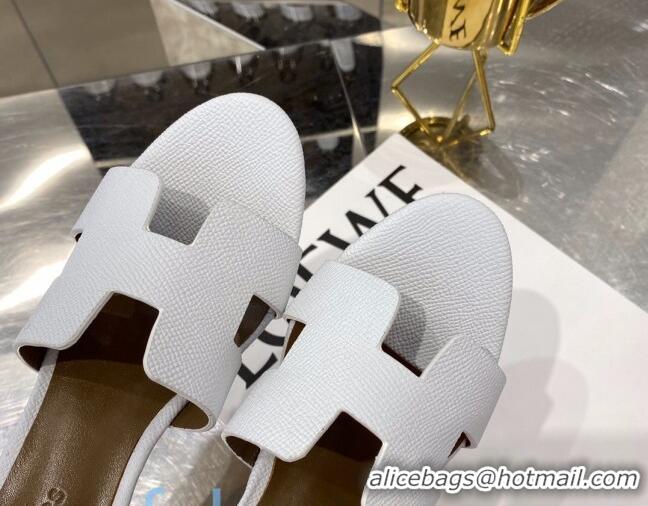 Top Quality Hermes Legend Palm-Grained Calfskin Wedge Sandals 70mm Heel 080711 White