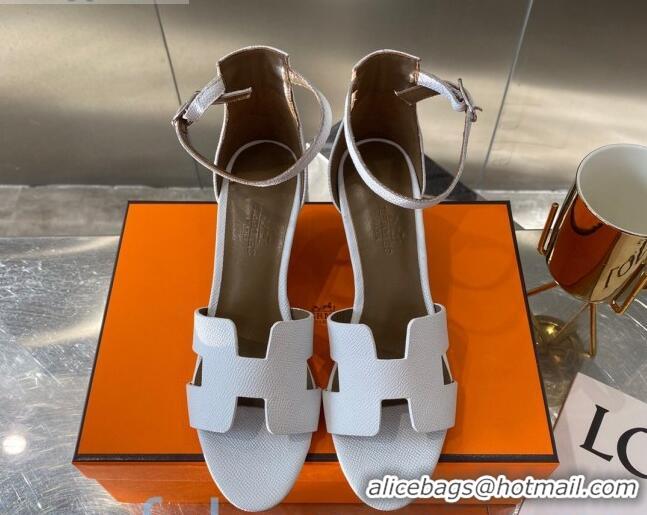 Top Quality Hermes Legend Palm-Grained Calfskin Wedge Sandals 70mm Heel 080711 White