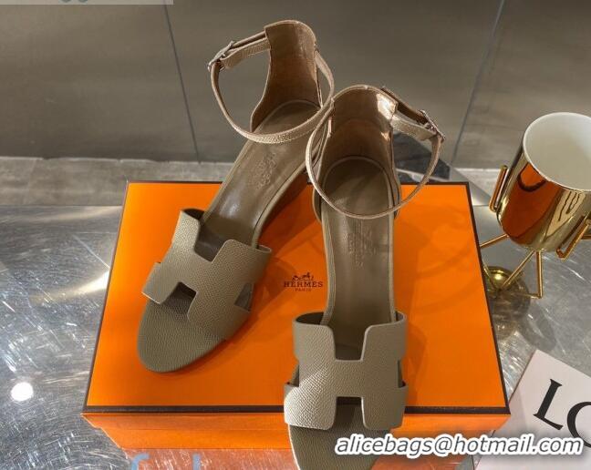 Charming Hermes Legend Palm-Grained Calfskin Wedge Sandals 70mm Heel 080711 Dove Grey