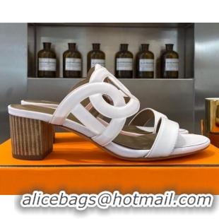 Good Looking Hermes Bikini Leather Chaine D Sandals 50mm Heel 080717 White