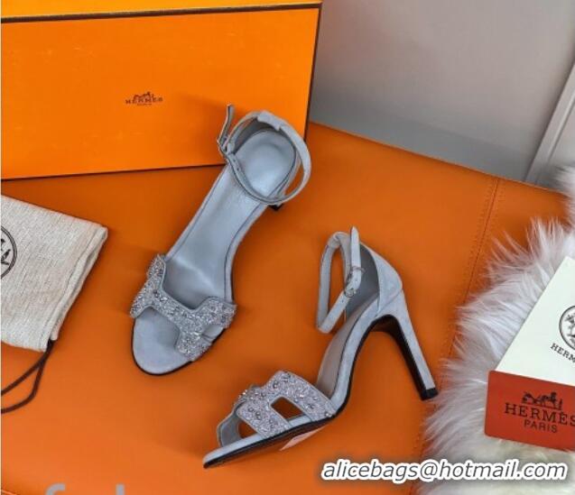 Best Price Hermes Premiere Crystal H Heel 90 Sandals Silver 082701