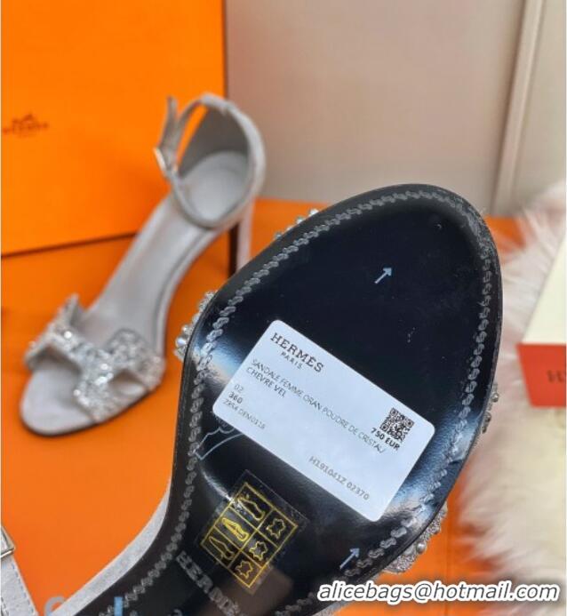 Best Price Hermes Premiere Crystal H Heel 90 Sandals Silver 082701