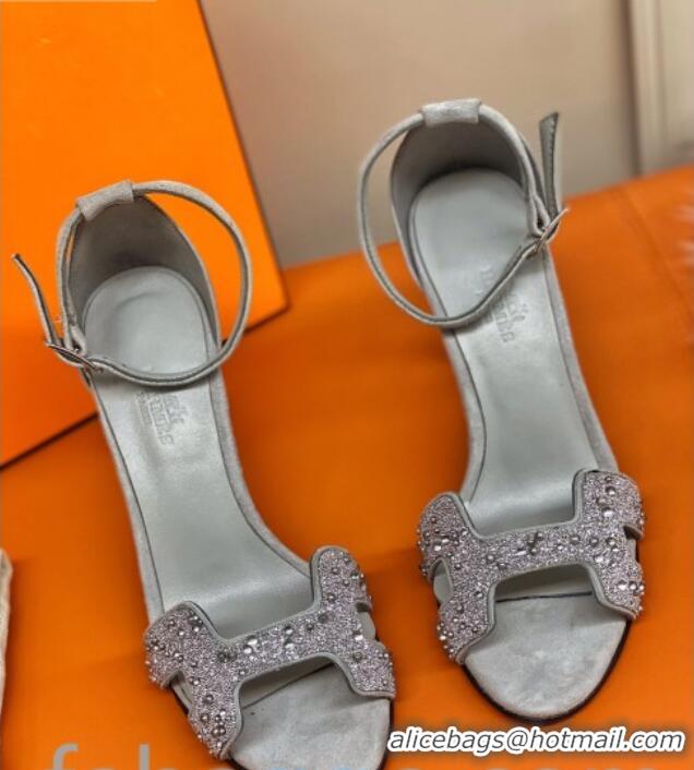 Best Price Hermes Premiere Crystal H Heel 90 Sandals Silver 082701